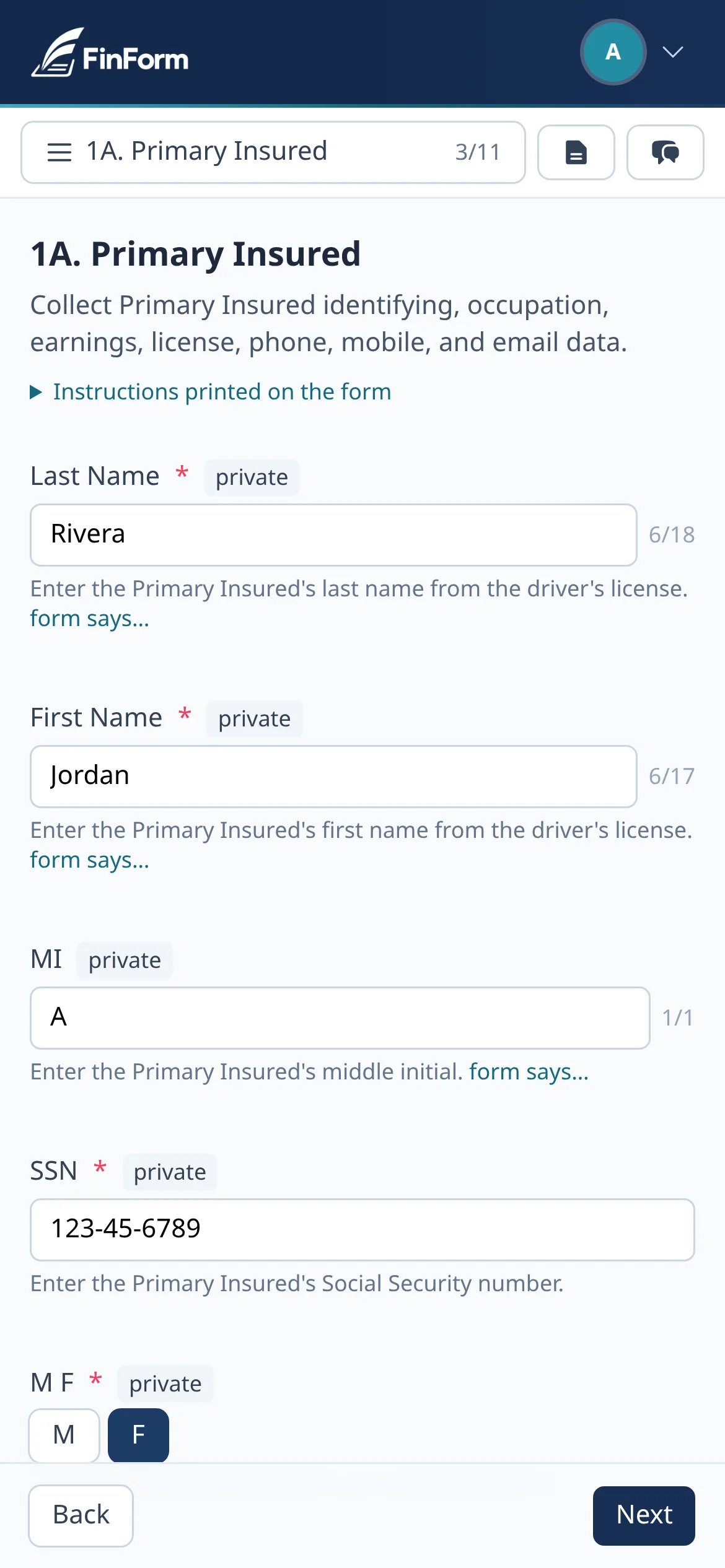 The same form on a phone
